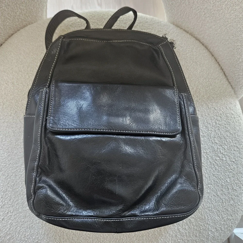 Leather Backpack Women's Perlina Purse Buckle Straps Travel Organizer Black
